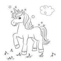 Children Coloring page design with cute unicorn vector