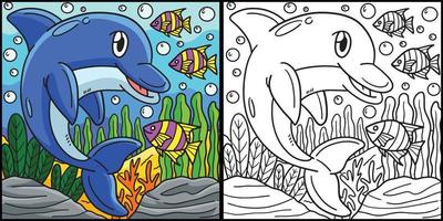 Dolphin Coloring Page Colored Illustration vector