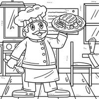 Labor Day Chef with Serving Plate Coloring Page vector