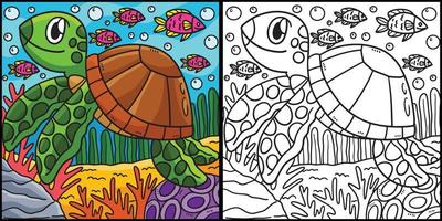 Turtle Coloring Page Colored Illustration vector