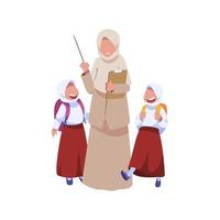 A woman with a teacher and a teacher with a backpack and a book. vector