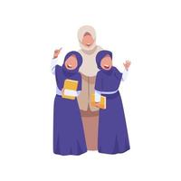 A cartoon of two muslim girls with hijab on their heads. vector