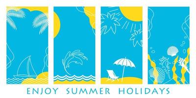 vector verano saludo tarjeta modelo conjunto con playa, océano, azul cielo, y texto espacio aislado en un blanco antecedentes.