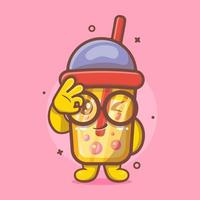 kawaii bubble tea drink character mascot with ok sign hand isolated cartoon in flat style design vector