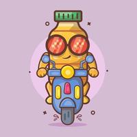 frio Cocinando petróleo botella personaje mascota montando scooter motocicleta aislado dibujos animados en plano estilo diseño vector