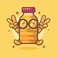 cute cooking oil bottle character mascot with peace sign hand gesture isolated cartoon in flat style design vector