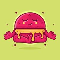 calma macaron panadería personaje mascota con yoga meditación actitud aislado dibujos animados en plano estilo diseño vector