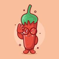 funny chili character mascot with ok sign hand gesture isolated cartoon in flat style design vector