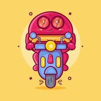 frio macaron panadería personaje mascota con montando scooter motocicleta aislado dibujos animados en plano estilo diseño vector