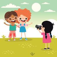 Cartoon Kid Taking Friends Photo vector