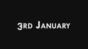 3:e januari text Häftigt och modern animering intro outro, färgrik månad datum dag namn, schema, historia video