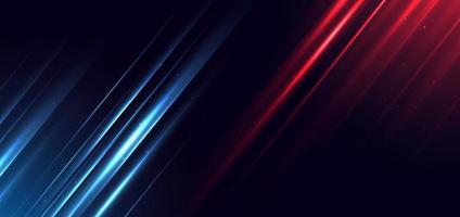 Abstract technology futuristic glowing neon blue and red light lines with speed motion movingon dark blue background with copy space for text. vector