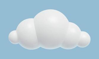 3d cartoon Cloud Icon. Relistic Plastic three dimensional vector illustration. White cumulus cloud design element on blue sky background.