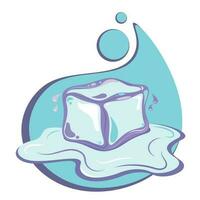 Isolated abstract melting ice cube in a puddle of water icon vector graphic