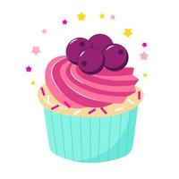 Sweet yummy cupcake which blueberries  and buttercream vector