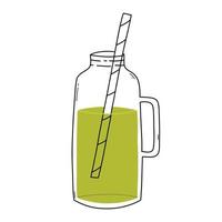 Smoothies in a Bottle. Doodle style. Vector illustration. Hand drawn bottle with smoothie, lemonade, cocktail. Detox smoothie.