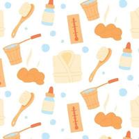 Seamless pattern with bath elements. Bath print in flat style. Vector illustration. Pattern with steam, bathrobe, brush, stones.