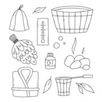 Set of bath elements in doodle style. Vector illustration. Bath collection.