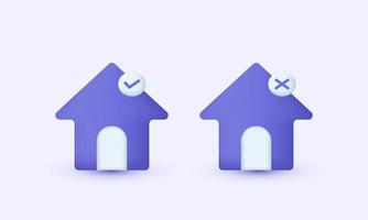 3d realistic house symbol check cross marks trendy icon modern style object symbols illustration isolated on background vector