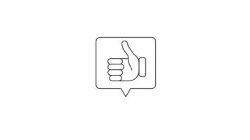 Animated bw thumb up notification. Black and white thin line icon 4K video footage for web design. Floating sign isolated monochromatic flat element animation with alpha channel transparency