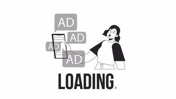 Many ads online bw loader animation. Online advertising. Flash message 4K video footage. Isolated monochrome loading progress indicator with alpha channel transparency for UI, UX web design