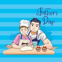 Fathers day. Father and Daughter are smiling together in the kitchen vector illustration pro download