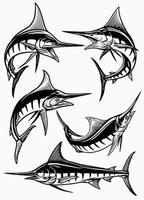 set of marlin fish in black and white vector