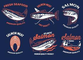 conjunto de haz de salmón Mariscos Insignia vector