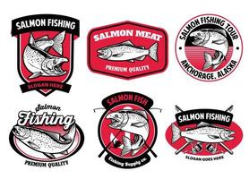 set bundle of salmon fishing badge set vector