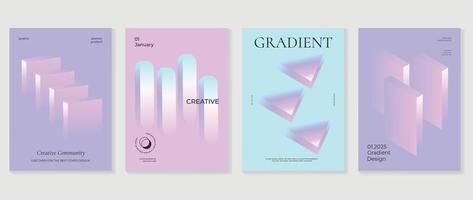 Abstract gradient background vector set. Minimalist style cover template with vibrant perspective 3d geometric prism shapes collection. Ideal design for social media, poster, cover, banner, flyer.