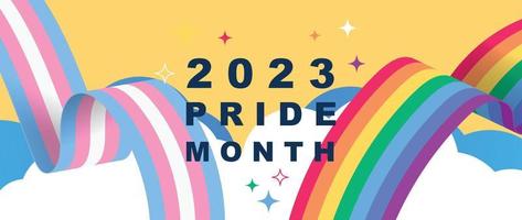 Happy Pride month background. LGBTQ community symbols with rainbow, ribbon, transgender flag, cloud. Design for celebration against violence, bisexual, transgender, gender equality, rights concept. vector