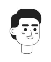 Pleased wide smiling guy monochromatic flat vector character head. Happy man. Editable black white cartoon face emotion. Hand drawn lineart ink spot illustration for web graphic design, animation