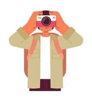 Male traveler taking pictures when sightseeing semi flat colorful vector character. Editable half body person on white. Simple cartoon spot illustration for web graphic design and animation