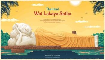 Thailand Wat Lokaya Sutha landmark illustration, travel concept template vector
