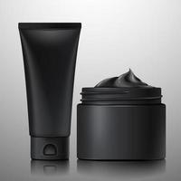 Blank charcoal cosmetic containers set in 3d illustration vector