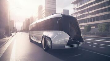 futurista autobús en el la carretera ai generado foto