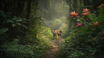 Tigre en el selva ai generado foto