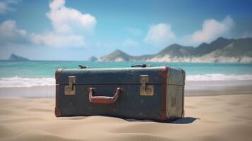 travel suitcase on the beach photo