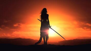 silhouette of a woman with a sword photo