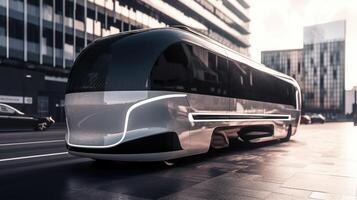 futurista autobús en el la carretera ai generado foto