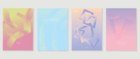 Abstract gradient background vector set. Minimalist style cover template with vibrant perspective 3d geometric prism shapes collection. Ideal design for social media, poster, cover, banner, flyer.