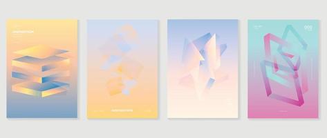 Abstract gradient background vector set. Minimalist style cover template with vibrant perspective 3d geometric prism shapes collection. Ideal design for social media, poster, cover, banner, flyer.