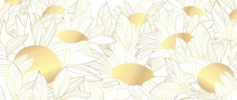 Luxury golden daisy flower line art background vector. Natural botanical elegant flower with gold line art. Design illustration for decoration, wall decor, wallpaper, cover, banner, poster, card. vector