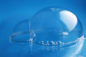 soap bubble close up. abstract blue water background photo