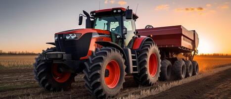 tractor en el granja - moderno agricultura equipo en campo foto