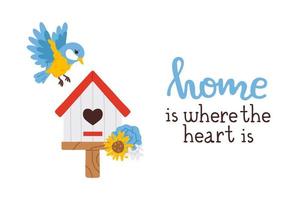 home doodle bird and birdhouse vector