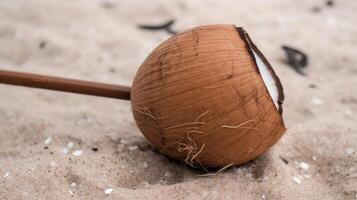 A coconut on the sand. photo