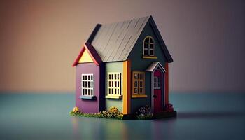 Miniature house model, small toy home. Property sale, real estate, investment, mortgage concept. photo