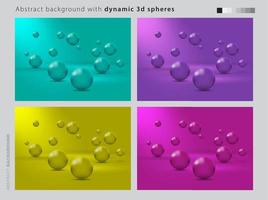 Set of Abstract background with dynamic 3d spheres. Vector illustration of glossy balls