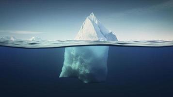 Iceberg with above and underwater view taken in greenland. iceberg - hidden danger and global warming concept. iceberg illusion creative idea, generat ai photo